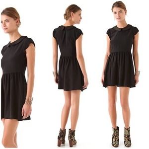 Elkin Noon 100% Silk Dress Sz 2 Metallic Peter Pan Collar Fit & Flare Black EUC!